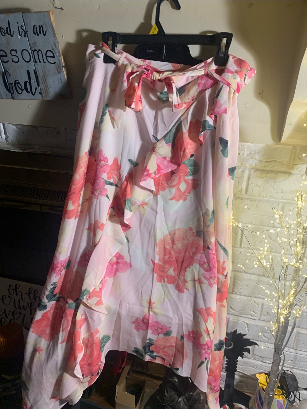 Calvin Klein Pink Floral High-Low Ruffle Skirt
